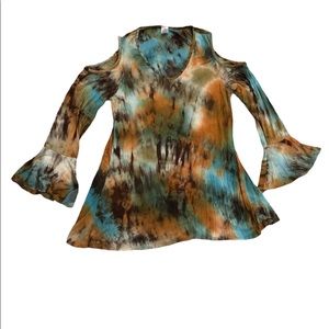 R. Rogue • Bell Sleeve Tie Dye Cold Shoulder Top - XL